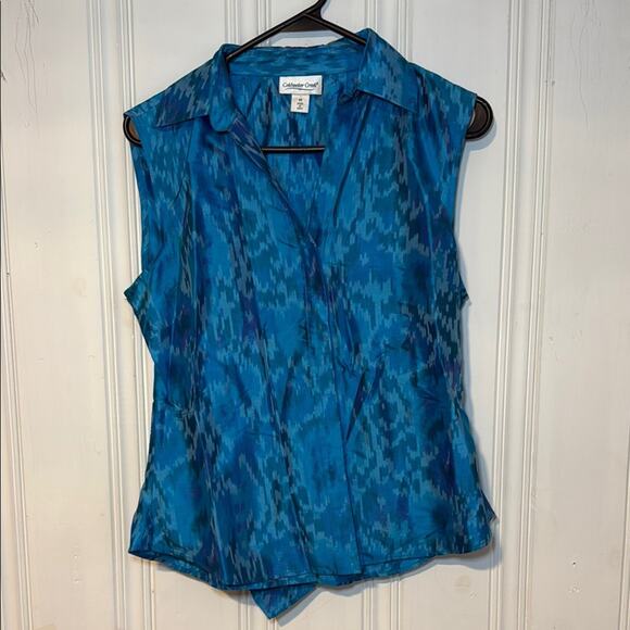 Coldwater Creek vintage women’s medium 100% silk blue turquoise button down top - Picture 1 of 5